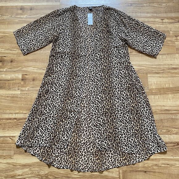 ZURY NWT OS Leopard Print Long Open Duster Kimono Cardigan Sheer Beach Cover Up - Picture 14 of 16